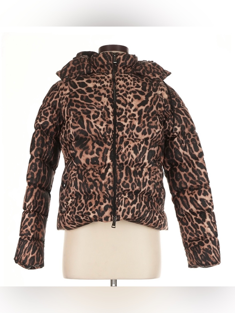 Polo Ralph Lauren Down Puffer Jacket Coat Leopard Print Hood Women’s M Brown